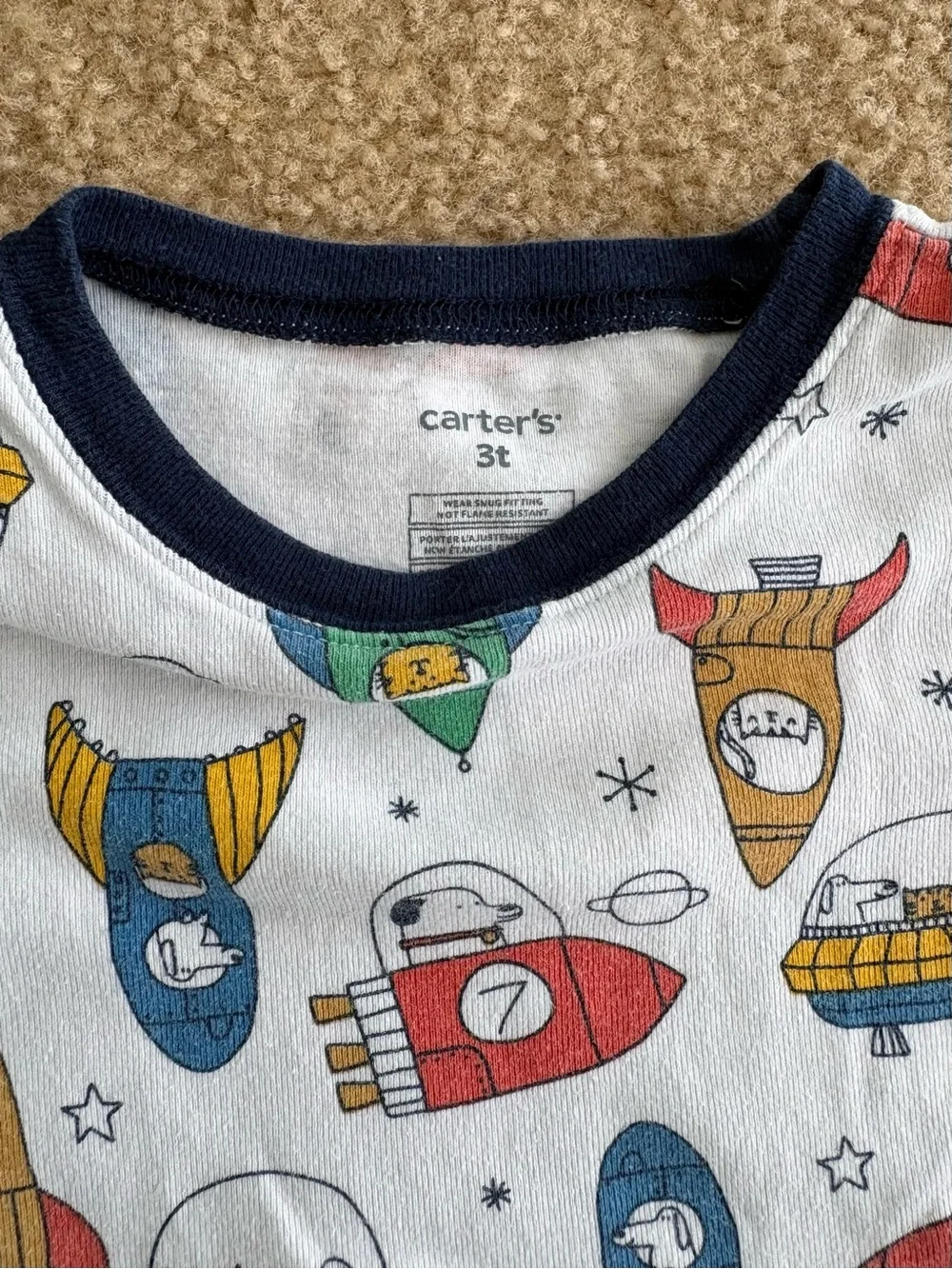 Carter's Yellow Construction & White Rocket Kids Pajama Sets